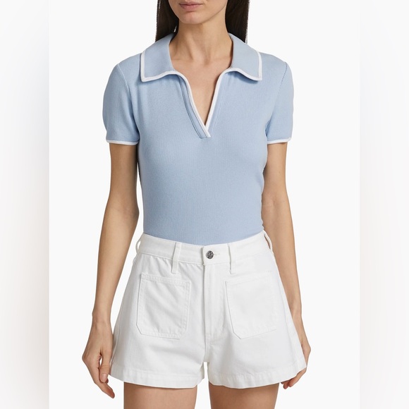 Veronica Beard Sky Blue Open Collar Polo Top - Picture 4 of 7
